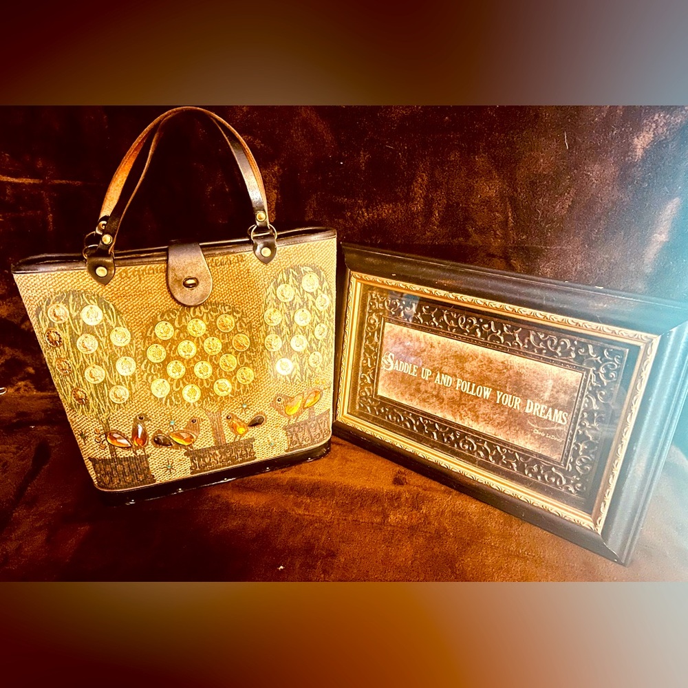 Vintage RARE Enid Collins Canvas & Leather Money Tree Bag